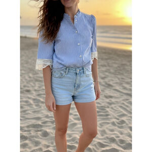 HALSTON Striped Button Down Shirt